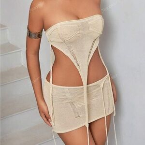 Beige crochet two piece set